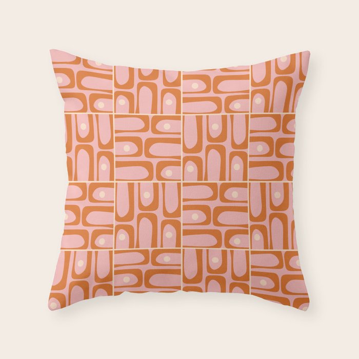 Mid Century Modern Piquet Multi Geometric Tiled Pattern Blush Pink Orange Cream Throw Pillow Gallery Image 6