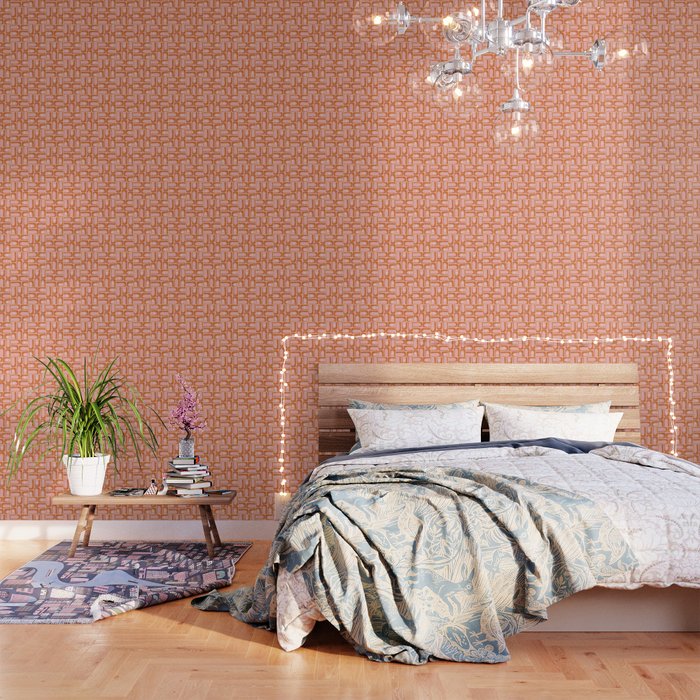 Mid Century Modern Piquet Multi Geometric Tiled Pattern Blush Pink Orange Cream Wallpaper Gallery Image 3
