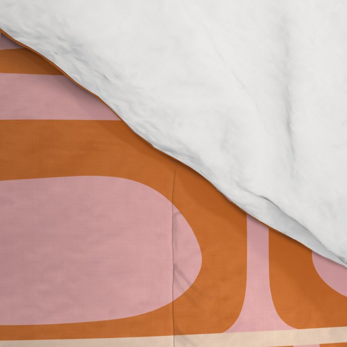 Mid Century Modern Piquet Multi Geometric Tiled Pattern Blush Pink Orange Cream Comforter Gallery Image 4