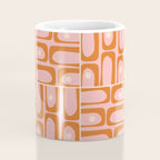 Mid Century Modern Piquet Multi Geometric Tiled Pattern Blush Pink Orange Cream Coffee Mug Gallery Image 4
