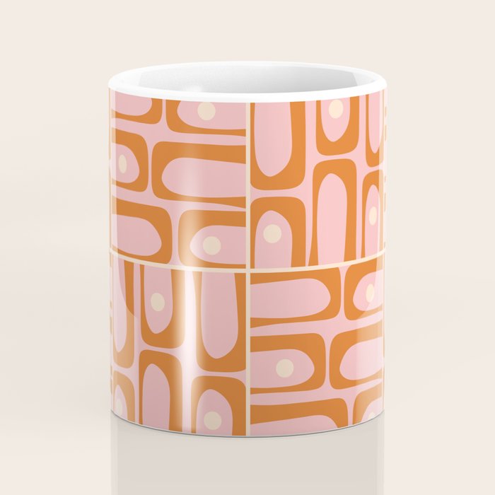 Mid Century Modern Piquet Multi Geometric Tiled Pattern Blush Pink Orange Cream Coffee Mug Gallery Image 4