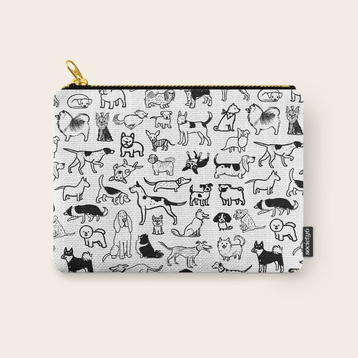 Black and White Dog Drawings | Cute Dog Breeds Pattern Carry All Pouch Gallery Image 1