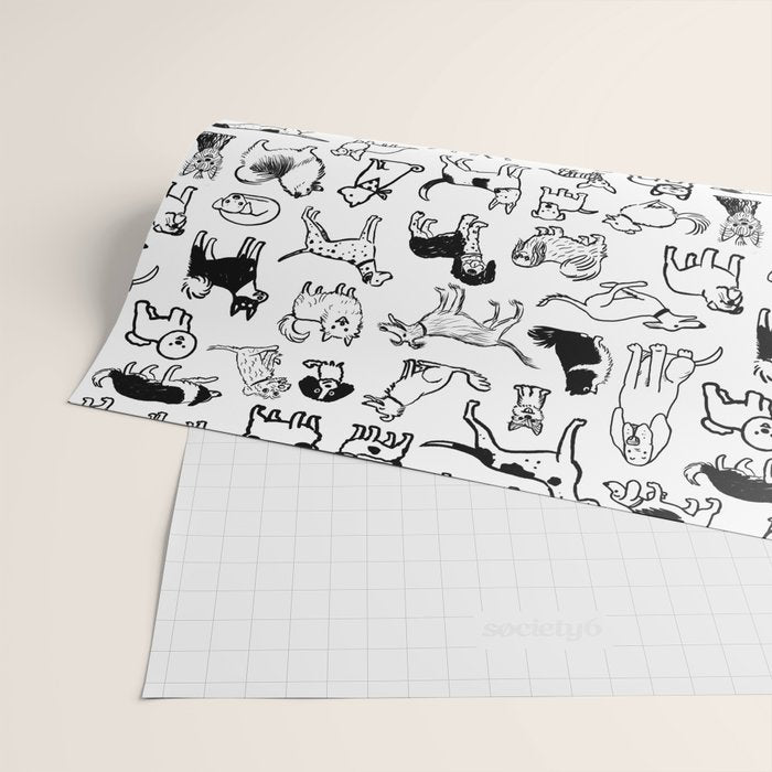 Black and White Dog Drawings | Cute Dog Breeds Pattern Wrapping Paper Gallery Image 2