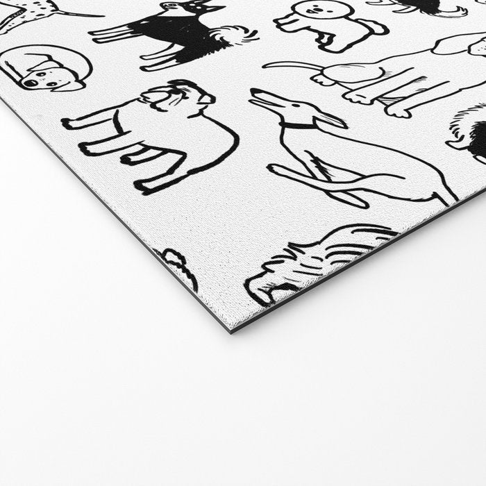 Black and White Dog Drawings | Cute Dog Breeds Pattern Welcome Mat Gallery Image 2