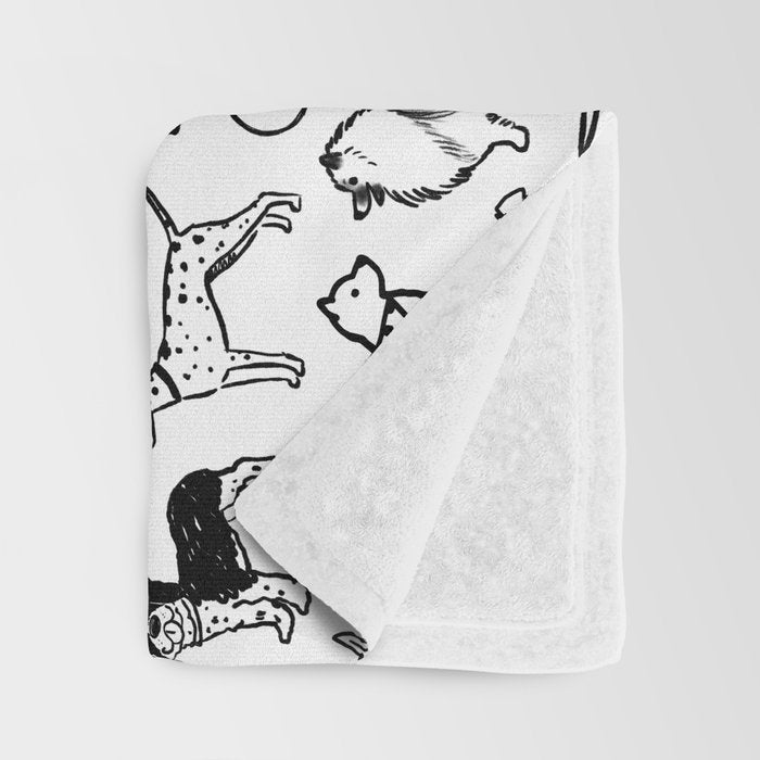 Black and White Dog Drawings | Cute Dog Breeds Pattern Throw Blanket Gallery Image 3