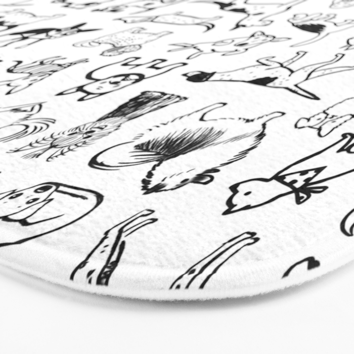 Black and White Dog Drawings | Cute Dog Breeds Pattern Bath Mat Gallery Image 3