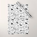 Black and White Dog Drawings | Cute Dog Breeds Pattern Wrapping Paper Gallery Image 1