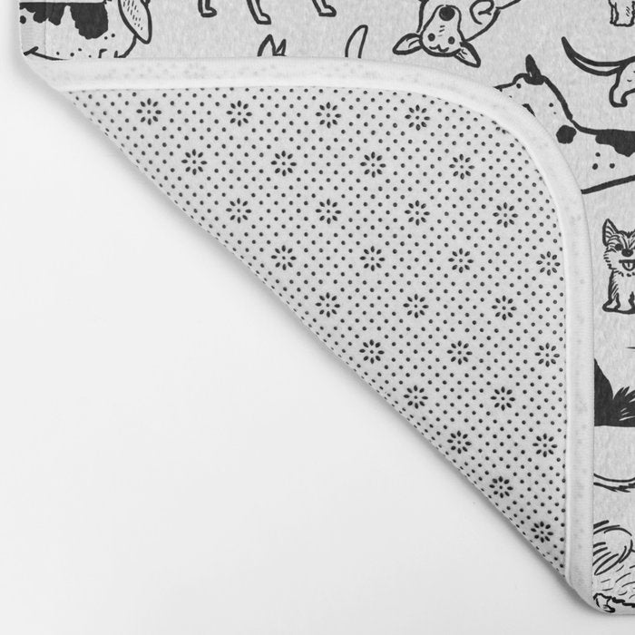 Black and White Dog Drawings | Cute Dog Breeds Pattern Bath Mat Gallery Image 2