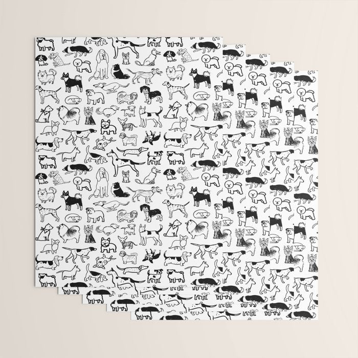 Black and White Dog Drawings | Cute Dog Breeds Pattern Wrapping Paper Gallery Image 3