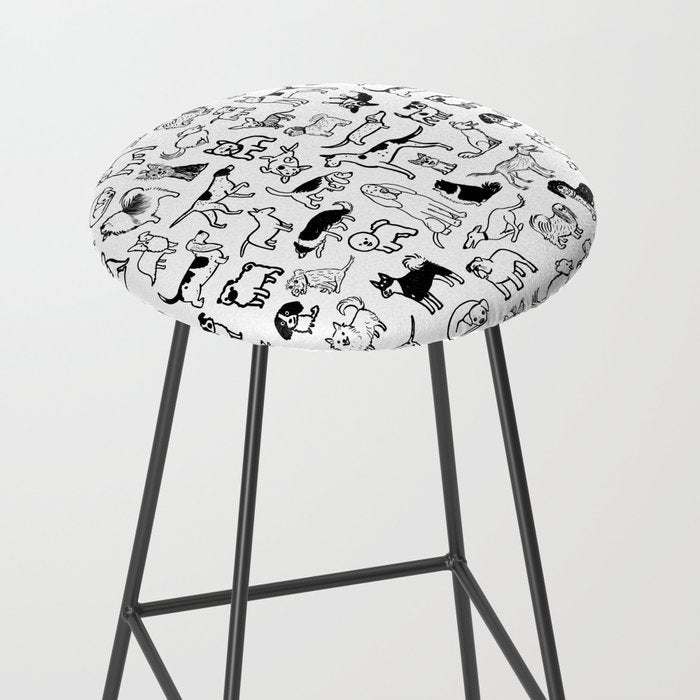 Black and White Dog Drawings | Cute Dog Breeds Pattern Stool Gallery Image 2