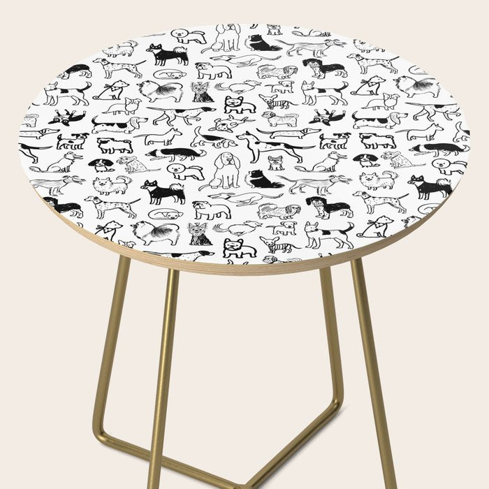 Black and White Dog Drawings | Cute Dog Breeds Pattern Side Table Gallery Image 2