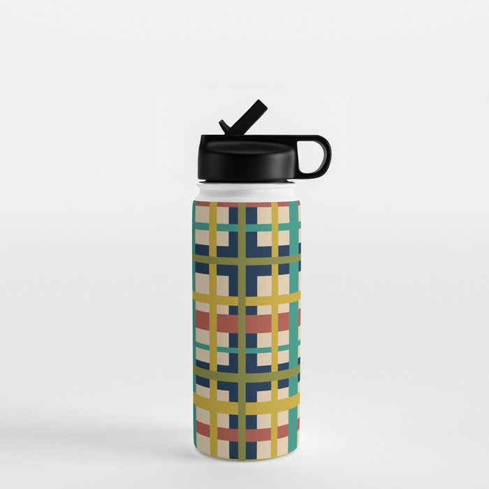 Midcentury Modern Colorful Retro Plaid Pattern Water Bottle Gallery Image 1