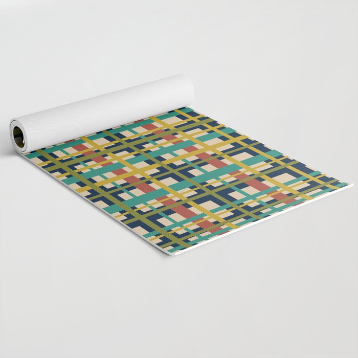 Midcentury Modern Colorful Retro Plaid Pattern Yoga Mat Gallery Image 2
