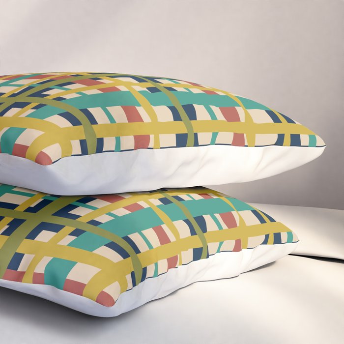 Midcentury Modern Colorful Retro Plaid Pattern Pillow Sham Gallery Image 3