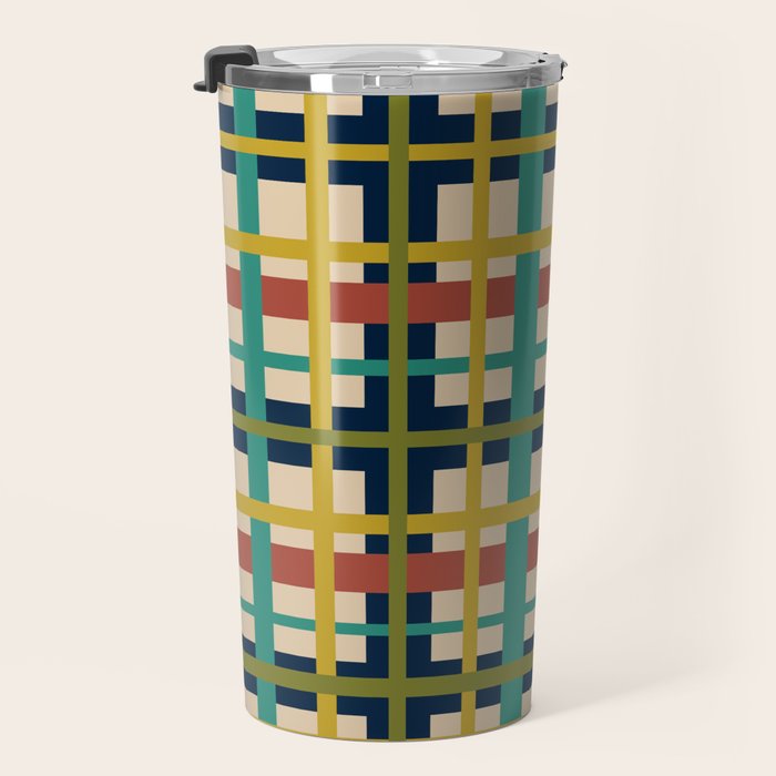 Midcentury Modern Colorful Retro Plaid Pattern Travel Mug Gallery Image 3