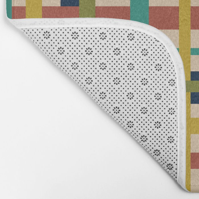 Midcentury Modern Colorful Retro Plaid Pattern Bath Mat Gallery Image 2