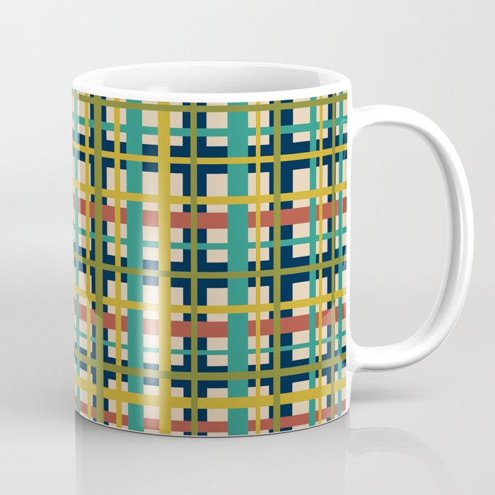 Midcentury Modern Colorful Retro Plaid Pattern Coffee Mug Gallery Image 1