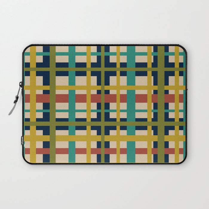 Midcentury Modern Colorful Retro Plaid Pattern Laptop Sleeve Gallery Image 1