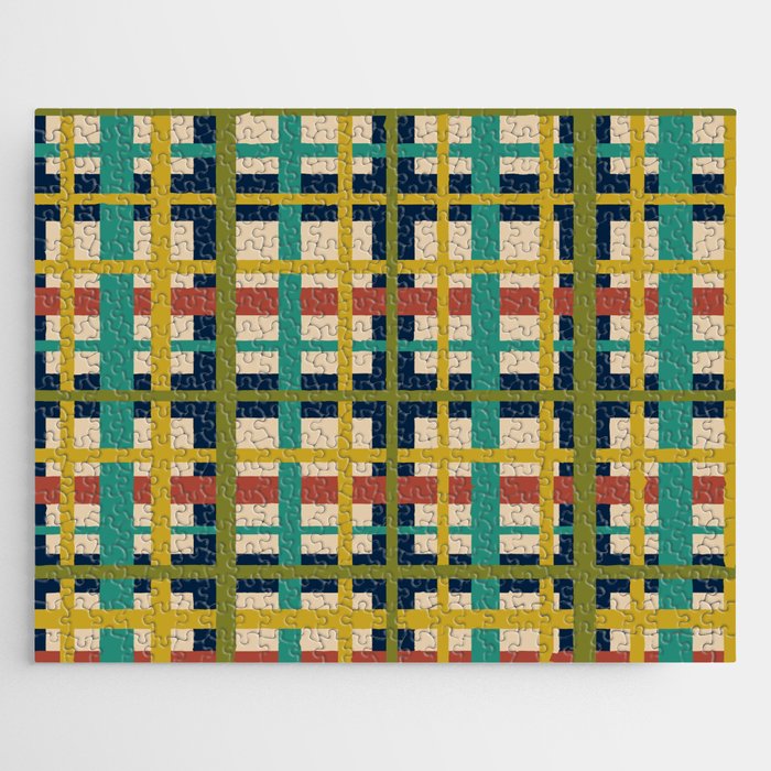 Midcentury Modern Colorful Retro Plaid Pattern Jigsaw Puzzle Gallery Image 1