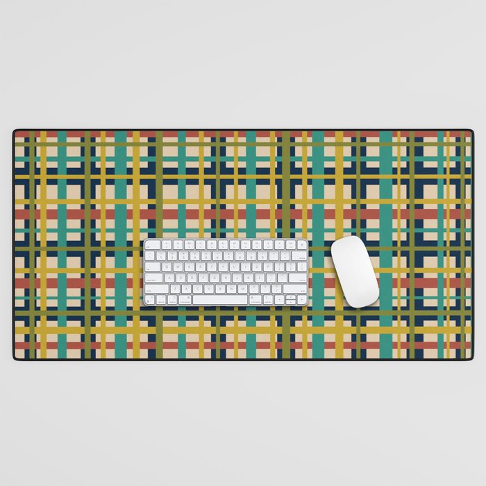Midcentury Modern Colorful Retro Plaid Pattern Desk Mat Gallery Image 1