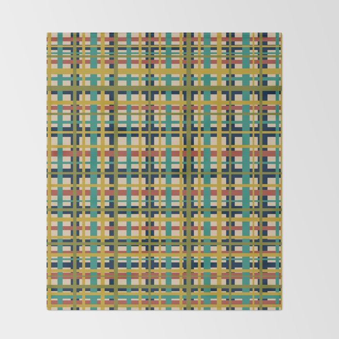 Midcentury Modern Colorful Retro Plaid Pattern Throw Blanket Gallery Image 2