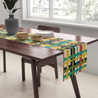Midcentury Modern Colorful Retro Plaid Pattern Table Runner Gallery Image 2
