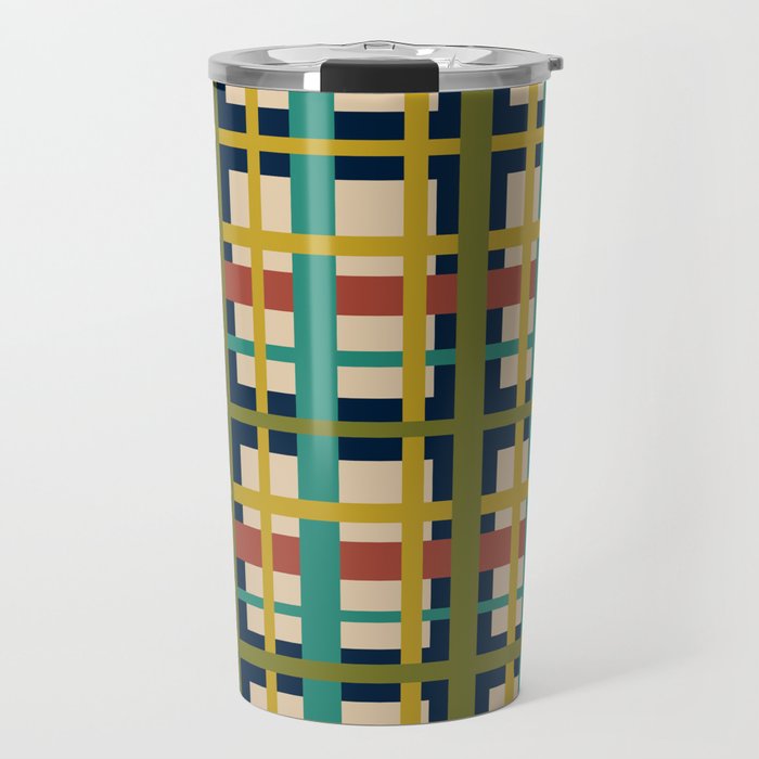 Midcentury Modern Colorful Retro Plaid Pattern Travel Mug Gallery Image 1