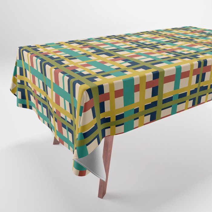 Midcentury Modern Colorful Retro Plaid Pattern Tablecloth Gallery Image 1