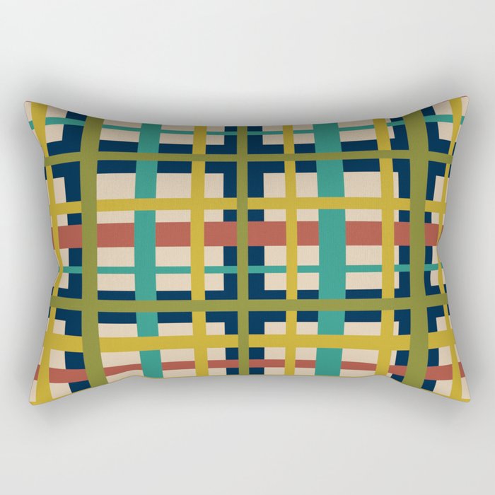 Midcentury Modern Colorful Retro Plaid Pattern Rectangular Pillow Gallery Image 2