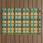 Midcentury Modern Colorful Retro Plaid Pattern Outdoor Rug Gallery Image 1