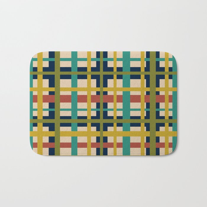 Midcentury Modern Colorful Retro Plaid Pattern Bath Mat Gallery Image 1