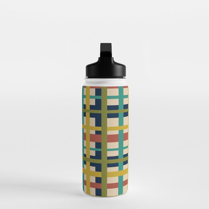 Midcentury Modern Colorful Retro Plaid Pattern Water Bottle Gallery Image 3