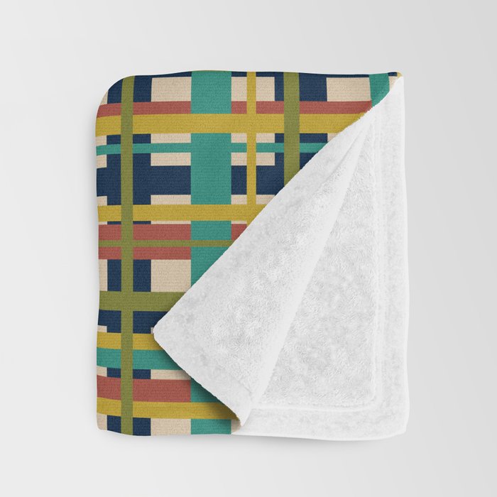 Midcentury Modern Colorful Retro Plaid Pattern Throw Blanket Gallery Image 3