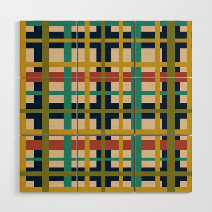 Midcentury Modern Colorful Retro Plaid Pattern Wood Wall Art Gallery Image 1