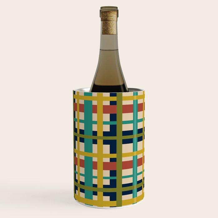 Midcentury Modern Colorful Retro Plaid Pattern Wine Chiller Gallery Image 2