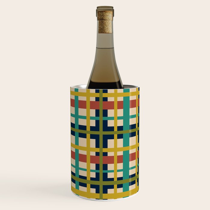 Midcentury Modern Colorful Retro Plaid Pattern Wine Chiller Gallery Image 1