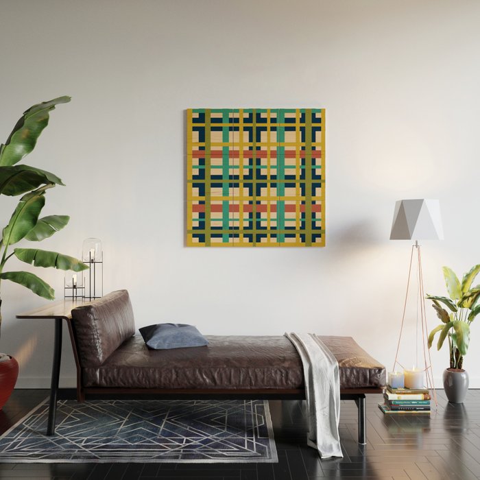 Midcentury Modern Colorful Retro Plaid Pattern Wood Wall Art Gallery Image 2