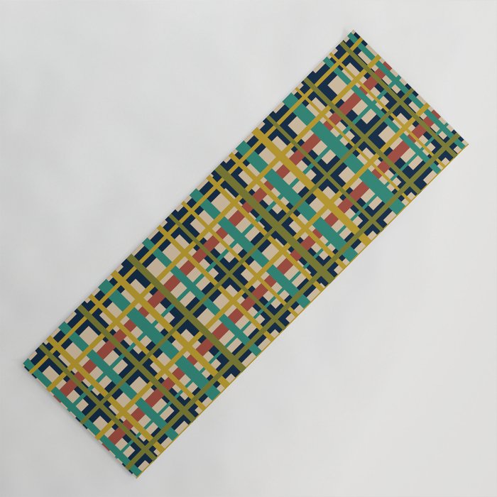Midcentury Modern Colorful Retro Plaid Pattern Yoga Mat Gallery Image 1