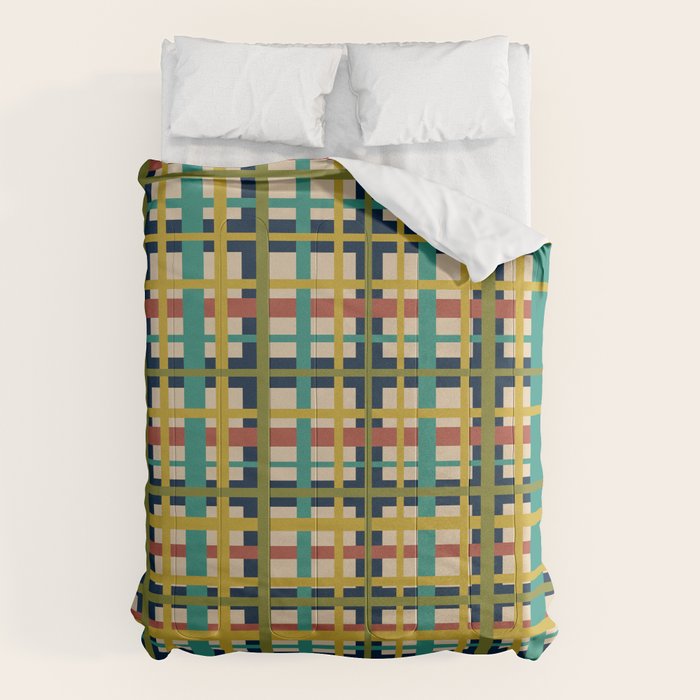 Midcentury Modern Colorful Retro Plaid Pattern Comforter Gallery Image 6
