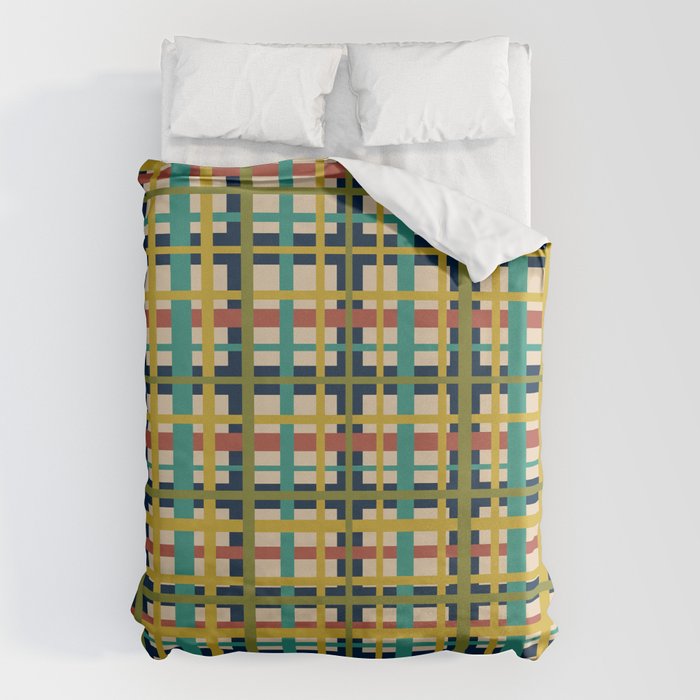Midcentury Modern Colorful Retro Plaid Pattern Duvet Cover Gallery Image 6