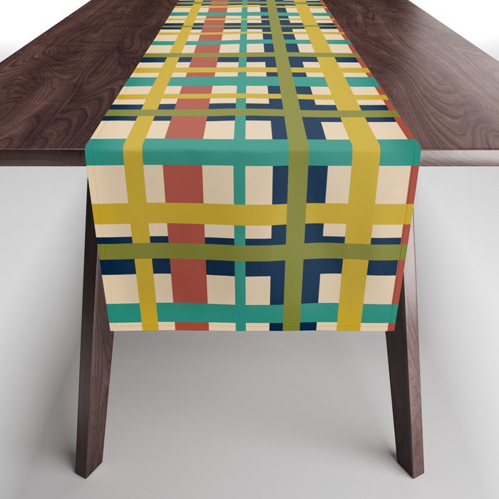 Midcentury Modern Colorful Retro Plaid Pattern Table Runner Gallery Image 1