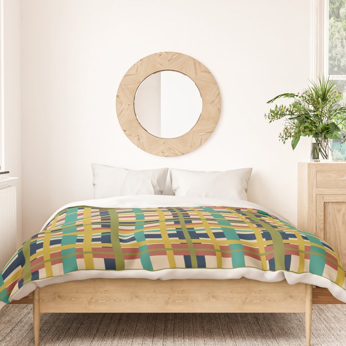 Midcentury Modern Colorful Retro Plaid Pattern Duvet Cover Gallery Image 3