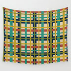 Midcentury Modern Colorful Retro Plaid Pattern Wall Tapestry Gallery Image 4