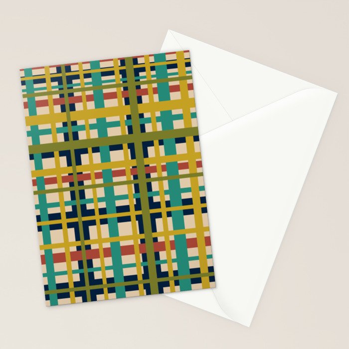 Midcentury Modern Colorful Retro Plaid Pattern Stationery Card Gallery Image 2