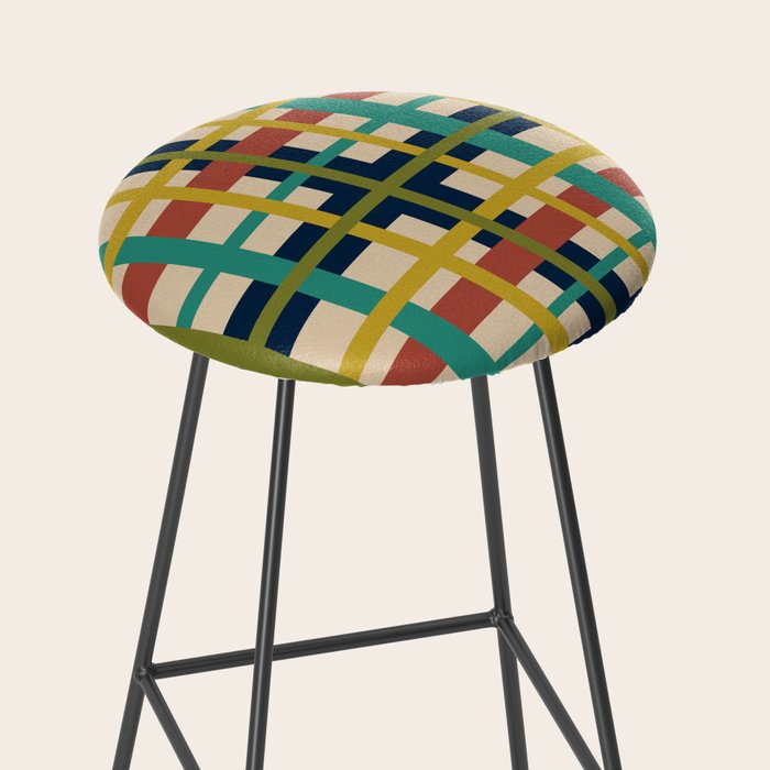 Midcentury Modern Colorful Retro Plaid Pattern Stool Gallery Image 2