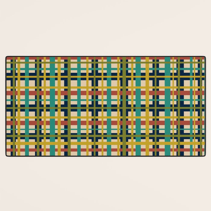 Midcentury Modern Colorful Retro Plaid Pattern Desk Mat Gallery Image 3