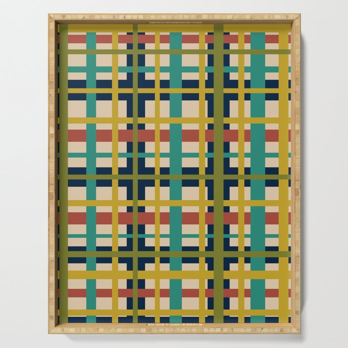 Midcentury Modern Colorful Retro Plaid Pattern Serving Tray Gallery Image 1