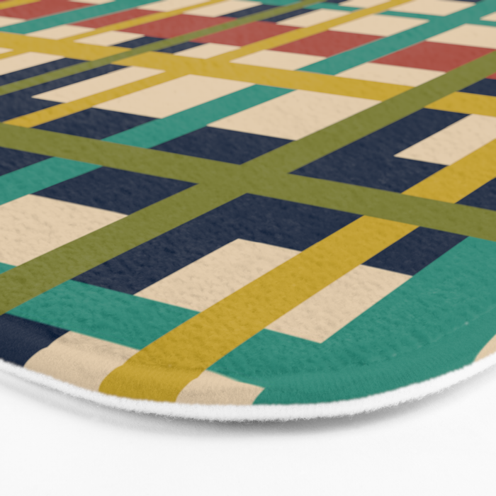 Midcentury Modern Colorful Retro Plaid Pattern Bath Mat Gallery Image 3