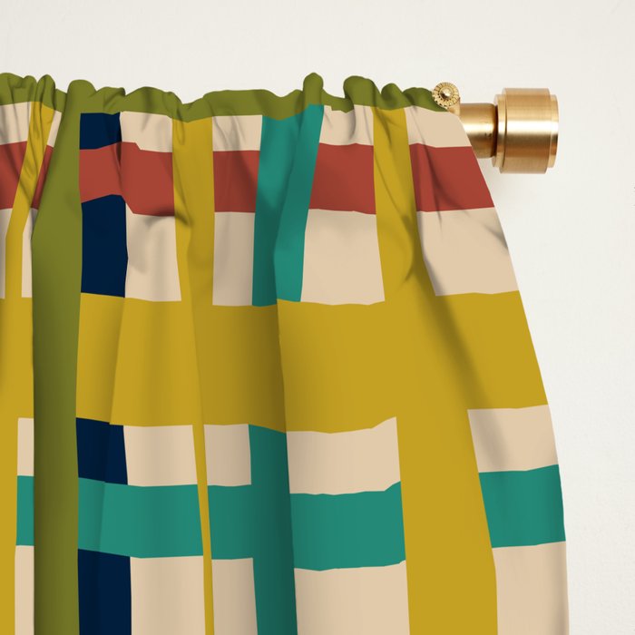 Midcentury Modern Colorful Retro Plaid Pattern Window Curtain Gallery Image 2