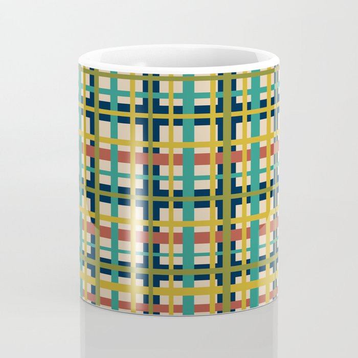 Midcentury Modern Colorful Retro Plaid Pattern Coffee Mug Gallery Image 4